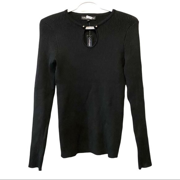 NWT Catherine Malandrino black fitted ribbed long sleeve sweater medium - Picture 1 of 8